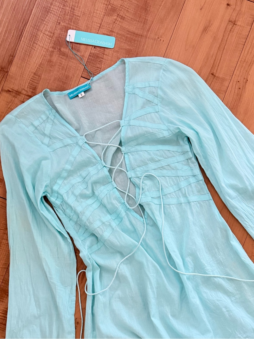 Melissa Odabash Blue Cotton Gauze Handmade LaceUp Coverup/Tunic BNWT Vintage Y2K